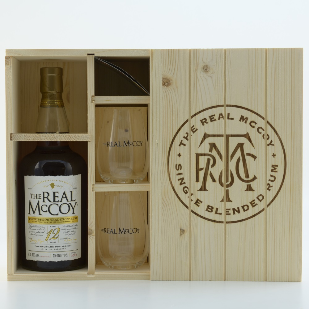 The Real McCoy 12 Rum Jahre Limited Edition Prohibition mit Holzbox inkl. 2 Gläser